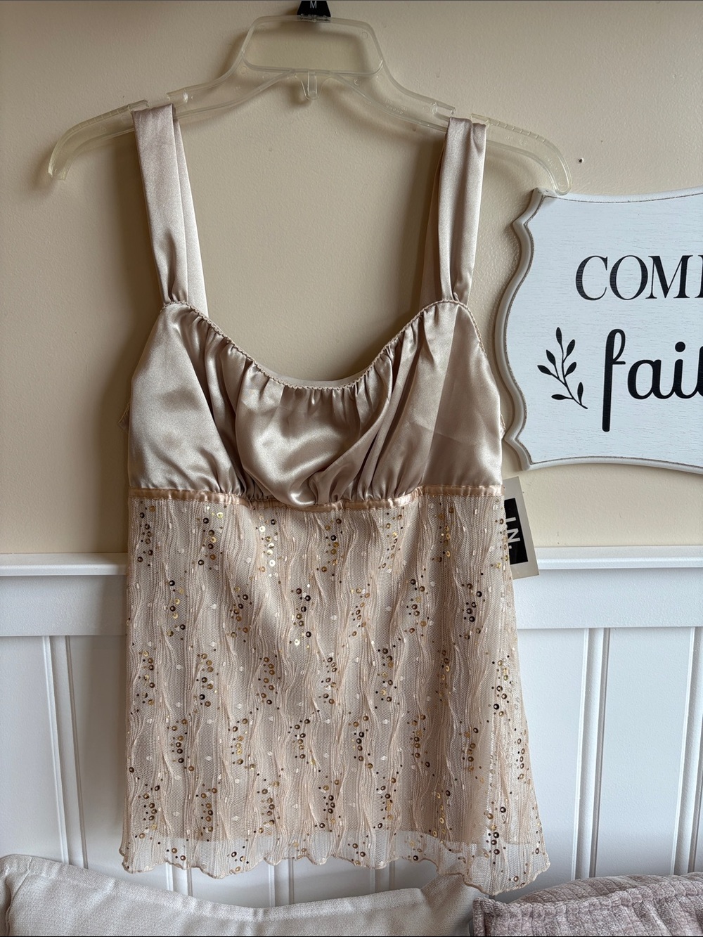I.N. San Francisco Champagne Satin & Sequin Lace Camisole